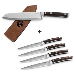 BURNHARD Steakmesser Küchenmesser inkl. Rolltasche aus Leder & Küchenmesser braun