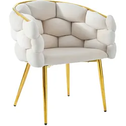 Merax Luxus-Samtstühle 1 Stuhl (Wohnzimmer Stühle, Esszimmerstühle, Make-up Stühle, moderne Mode Stil Stühle), Beine aus vergoldetem Eisen, beige