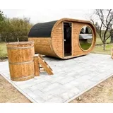 Gartensauna Oval Außensauna 240x400cm  Fasssauna Holzsauna  Panorama Elektroofen