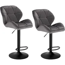 Woltu 2er Set Barstuhl Tresenhocker Bistrohocker Designer Hocker mit Rückenlehne, höhenverstellbar, drehbar, Samt Stahl, Dunkelgrau