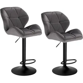 Woltu 2er Set Barstuhl Tresenhocker Bistrohocker Designer Hocker mit Rückenlehne, höhenverstellbar, drehbar, Samt Stahl, Dunkelgrau