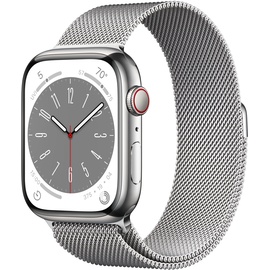 Apple Watch Series 8 GPS + Cellular 45 mm Edelstahlgehäuse silber, Milanaise Armband silber