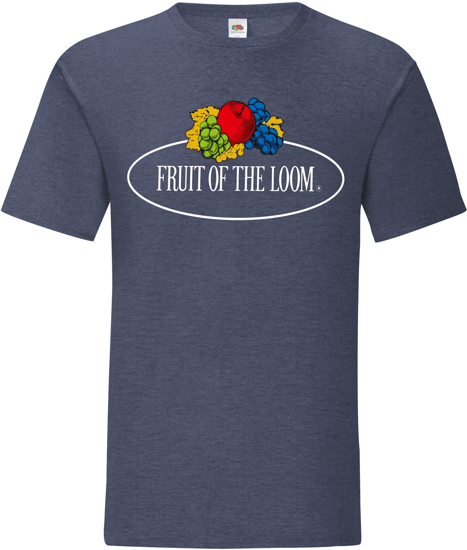 Fruit of the Loom Iconic 150 T-Shirt mit Vintage-Logo auf der Brust, vintage navy meliert - Vintage-Logo groß, 2XL