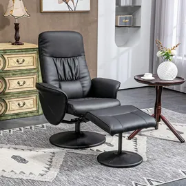 Homcom Relaxsessel mit Hocker, Fernsehsessel, TV Sessel mit Liegefunktion, Drehbarer Polstersessel für Wohnzimmer, Schlafzimmer, Kunstleder, Schwarz