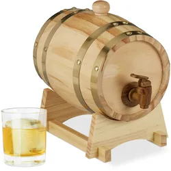 Relaxdays Relaxdays Holzfass 1,25 l, mit Bock, Zapfhahn, für Whiskey, Wein, Spirituosen, Whiskyfass HxBxT 23 x 16 x 25,5 cm, natur