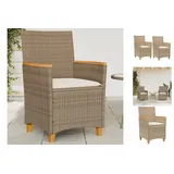 vidaXL Gartenstühle mit Kissen 2 Stk. Beige Poly Rattan Massivholz