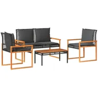 vidaXL 4-tlg Garten-Lounge-Set mit Kissen Schwarz Poly Rattan Modell 23