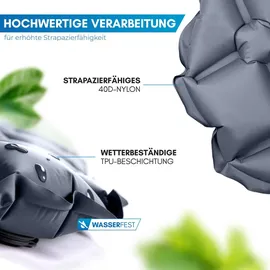 NORDMUT NORDMUT® Isomatte Ultraleicht [mit Reparaturset] – Aufblasbare Luftmatratze Camping kleines Packmaß – Camping Matratze Wetterfest für O... - Dunkelgrau