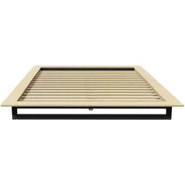 OTTO home Futonbett OTTO HOME "Kobe, Massivholzbett aus Kiefer im Industrial Design, 200 KG belastbar", natur, schwarz, B:165cm H:18,5cm L:225cm, Betten, Futonbett, stabiles Kufengestell, rundum Ablagefläche, FSC, Made in Europe