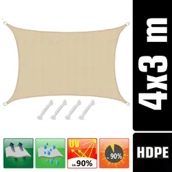 AMANKA 3x4 UV Sonnensegel Rechteckig Atmungsaktiv - Sonnenschutz Segel mit Befestigung
