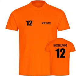 multifanshop Herren T-Shirt - Niederlande - Trikot Nummer 12 - Druck schwarz - Männer