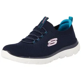 SKECHERS Summits Top Player Damen Sneaker, Navy Knit Teal Pink Trim, 37.5 EU