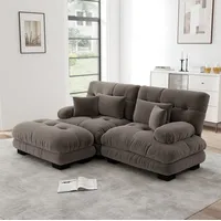 Sofagarnitur Aus Chenille, Braun, Modular Mit Beweglichen Ottomans, Breiten Armlehnen Sowie Deko- Und Lendenkissen