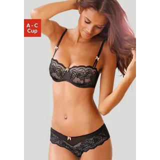 s.Oliver Set: Schalen-BH (Set, 2-tlg., mit Low Waist Panty) mit feiner, blumiger Spitze und zarten Zierschleifen, sexy Dessous schwarz 75 (36/38)