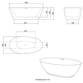 Home Deluxe DELIA freistehende Badewanne 180 x 90 cm (1-tlg) - Füllmenge: 270 l