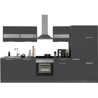 Kochstation Küche »KS-Luhe«, 330 cm breit, wahlweise mit oder ohne E-Geräten, gefräste MDF-Fronten, grau