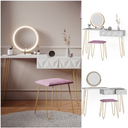 Vicco Schminktisch Frisiertisch Schminkkommode Bella Weiß LED-Spiegel Design-Hocker 120x76 cm modern Schlafzimmer Kommode Schublade Ablage Aufbewahrung Touch-Switch Kosmetiktisch Make-Up-Tisch