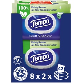 Tempo Sanft und Sensitiv'' feuchtes Toilettenpapier, Mega Pack, 16 x 42 Tücher)