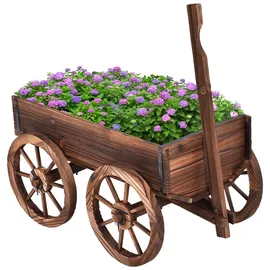 Costway Blumenwagen Holz 4 Räder braun