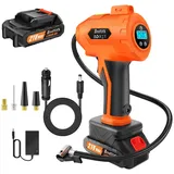 Reifenaufbläser Luftkompressor, 21V Akku und 12V Gleichstromkabel, tragbares Pumpgerät mit digitalem Druckmesser (max. 180 PSI) für Autos, Motorräder, Fahrräder und Bälle