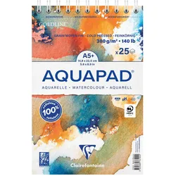 Clairefontaine 4x Goldline Aquapad A5+, Aquarellpapier, Block mit Doppelspiralbindung, 25 Blatt 300g - 976102C