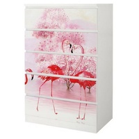 MyMaxxi Möbelfolie MyMaxxi - Klebefolie Möbel kompatibel mit IKEA Malm Kommode - Motiv gezeichnete Flamingos - Möbelfolie selbstklebend - Dekofolie Tattoo Aufkleber Folie - Blume Tier Wald 80.2 cm x 111.6 cm