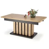 Feldmann-Wohnen Couchtisch Baretti (Tischplatte ausziehbar bis zu 170 cm, 1-St., moderne Optik, Säulentgestell, mit dekorativen Lamellen), 130-170x65x65-78cm höhenverstellbar ausziehbar Eiche Artisan / schwarz braun