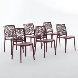 RATTATAN 6er-Set stapelbare Stühle aus Polypropylen mit Glasfasern für Außenbereich und Garten, Bar und Restaurant, Küche modernes Design - ANNA - Dunkelrot