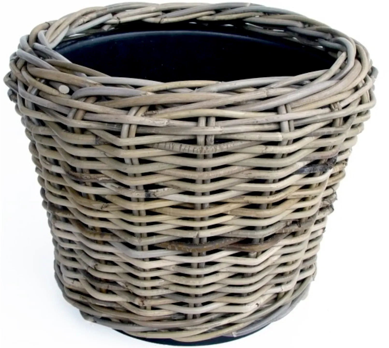 Korb Rattan D32H23cm Terassenkübel mit Einsatz  - grau