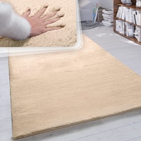 Paco Home Hochflor Teppich Wohnzimmer Schlafzimmer Shaggy Modern Flauschiger Fellteppich Weich Fell Imitat Kunstfell Einfarbig, Grösse:150x170 cm Oval, Farbe:Sand