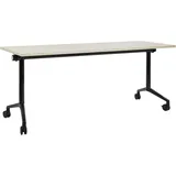 Beliani Schreibtisch Heller Holzfarbton u. Schwarz 180 x 60 cm Klappbar Faltbar mit Rollen Mobil Bürotisch für Homeoffice Büro Modernes Design - Hellbraun/Schwarz