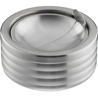 Relaxdays Windaschenbecher, Klappdeckel, draußen & drinnen, rostfreier Edelstahl, runder Ascher, HxD: 5,5 x 11,5, Silber