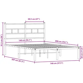 vidaXL Metallbett ohne Matratze Sonoma-Eiche 140x200 cm