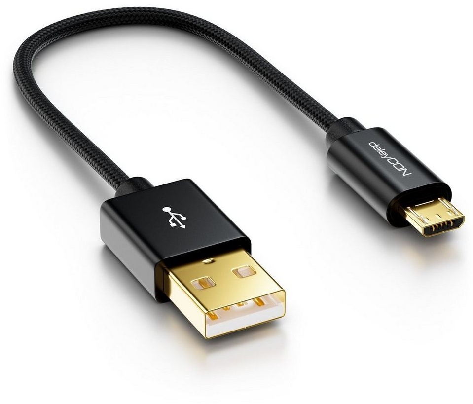 deleyCON deleyCON Micro USB Kabel 0,15m Nylon + Metallstecker - Schwarz Smartphone-Kabel