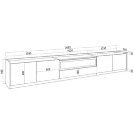 SKRAUT HOME Lowboard 310x50x37 cm Dunkler Eiche/Schwarz Holzwerkstoff