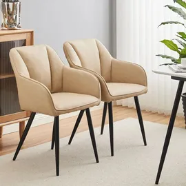 CLIPOP Esszimmerstuhl Kunstleder Beige 2er Set