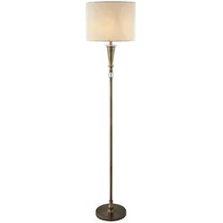Oscar 1-flammige Stehleuchte, Antik Messing, Leinen Schirm