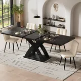 Flieks rechteckiger Esstisch Esszimmertisch ausziehbar, Küchentisch Balkontisch aus Holz, Holzküchentisch für 6 Personen, 120-160x80x75cm, Schwarz - Schwarz