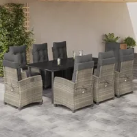 VidaXL 9-tlg. Garten-Essgruppe mit Kissen Hellgrau Poly Rattan