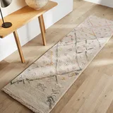 AM.PM Läufer Ashwin, Dicke Wolle, Handgetuftet ecru/mehrfarbig bedruckt 80 x 200 cm