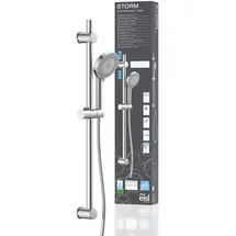 Eisl Stangenbrause-Set Duschkopf mit Schlauch und Halterung, Handbrause mit 8 Funktionen, Duschstange mit Brause, Chrom