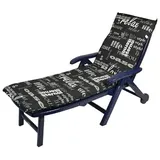 Spetebo Sonnenliegen Polsterauflage 195 x 60 cm - Lifestyle - Universal Kissen für Gartenliegen - Liegestuhl Polster Deckchair Auflage Liegekissen Liegenauflage schwarz mit modernen Schriftzügen