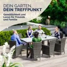 CASARIA Gartenmöbel Set 8 Personen Stühle inkl. 7cm Polster & Abdeckung Tisch 190x90cm 160kg Belastbar Wetterfest Polyrattan Stapelbar Terrasse Möbel Grau
