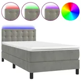 vidaXL Boxspringbett mit Matratze & LED Hellgrau 100x200 cm Samt