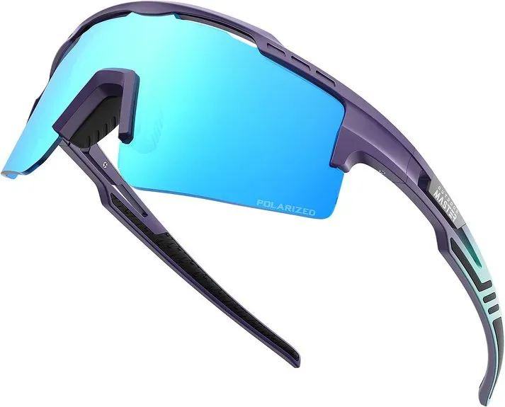 OutdoorMaster Hawk II polarisierte Sport-Radbrille mit blauem Rahmen und Revo-Blaugläsern