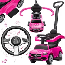 SUN BABY Mercedes C-Class Rutschauto mit Schiebestange und Music ab 1 Jahr, Kinderauto, Babyauto, Pusher rosa