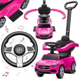 SUN BABY Mercedes C-Class Rutschauto mit Schiebestange und Music ab 1 Jahr, Kinderauto, Babyauto, Pusher rosa