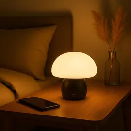 Lightbox LED Akku-Pilzlampe, 22cm, Wireless Charging, dimmbar, schwarz - Schwarz
