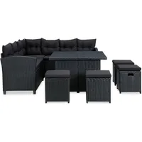 vidaXL 6-tlg Garten-Lounge-Set mit Auflagen Poly Rattan Schwarz