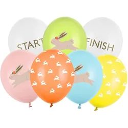 PartyDeco 7 Luftballons Hase 30cm Hasen Ballons Helium Latexballons Set Ostern Eiersuche Frühling Ballonset mit Motiv Schrift Osterdeko Partydeko Mix Bunt